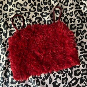 Forever 21 Red Fuzzy Crop Top